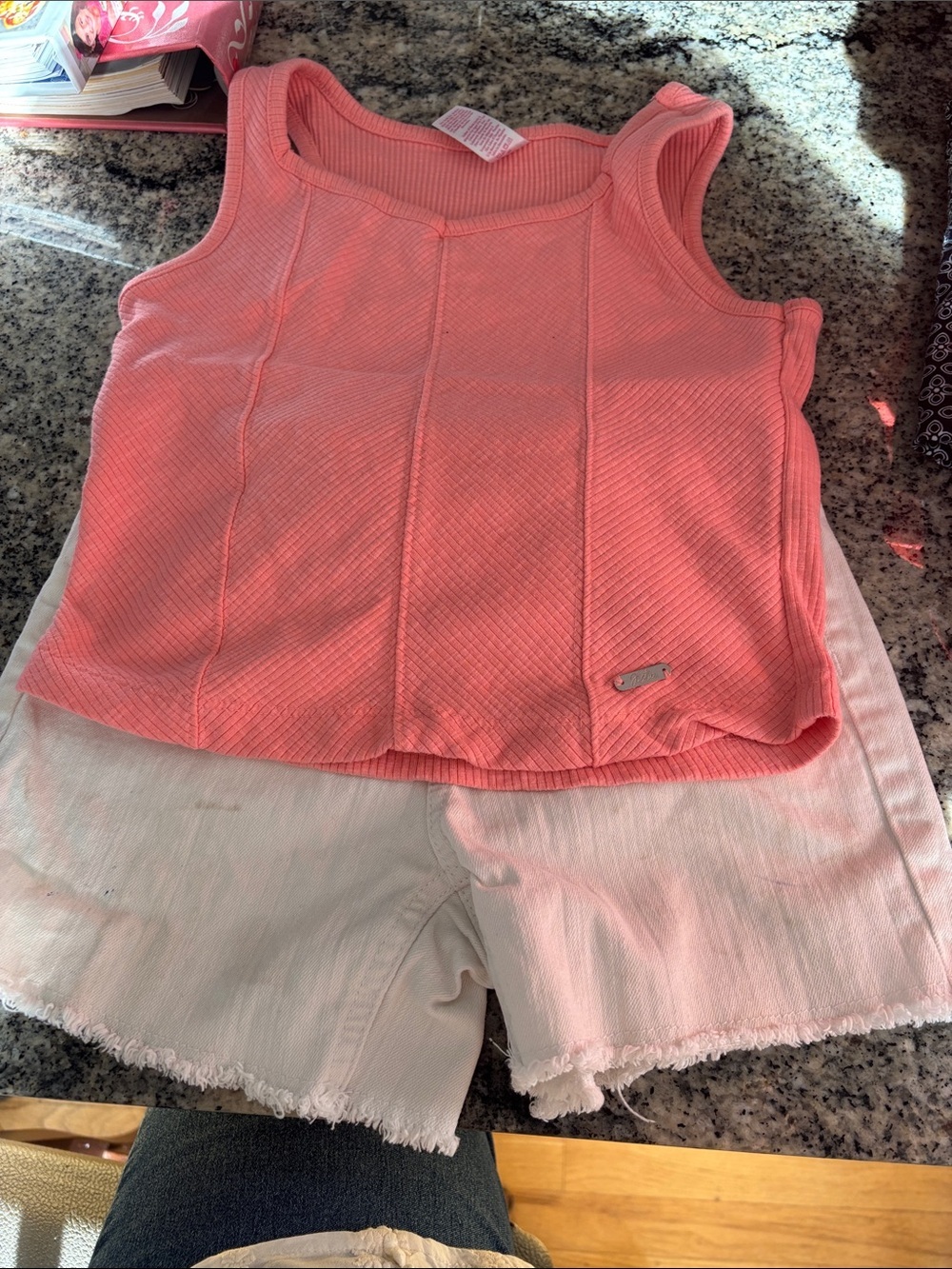 Justice Pink Tank Top and Ivory Shorts Matching Set